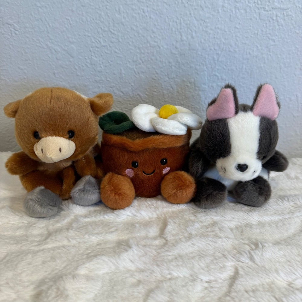 Aurora World Palm Pals Plush Bundle Highland Cow Flower Pot French Bulldog 3pc